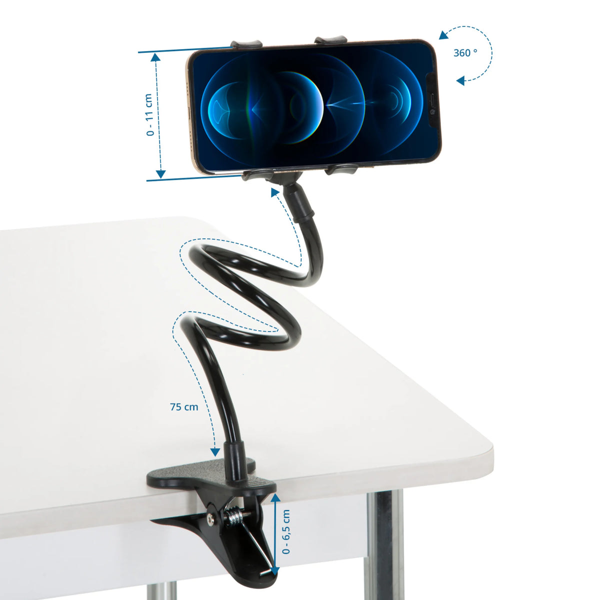 Måltegning af Holder til mobiltelefon & tablet FLEXMOBI med 75 cm armlængde fra hjh OFFICE