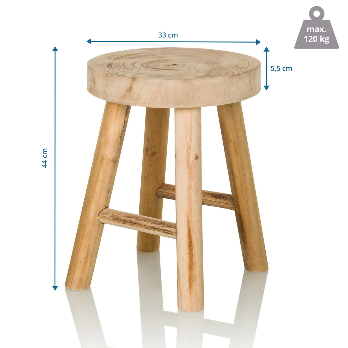 Måltegning af skammelen RUSTIKO W med 44 cm højde og 33 cm diameter fra hjh LIVING