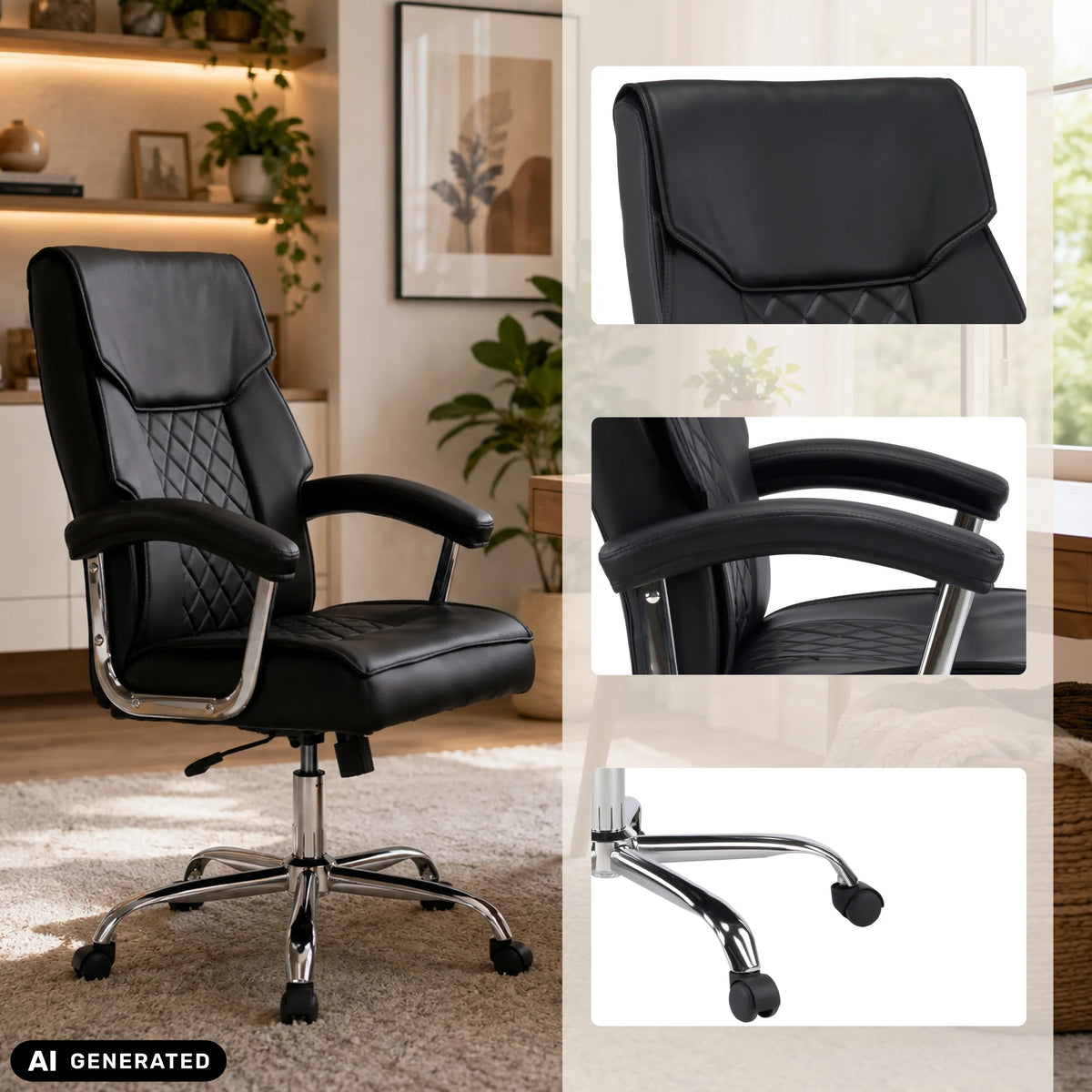 Sort Relax Prestio Home Office kontorstol med syet mønster, armlæn og forkromet fodkryds med hjul fra MyBuero