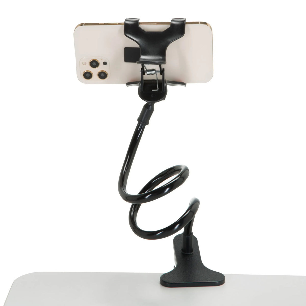 Sort holder til mobiltelefon & tablet FLEXMOBI med fleksibel svanehals og fod fra hjh OFFICE
