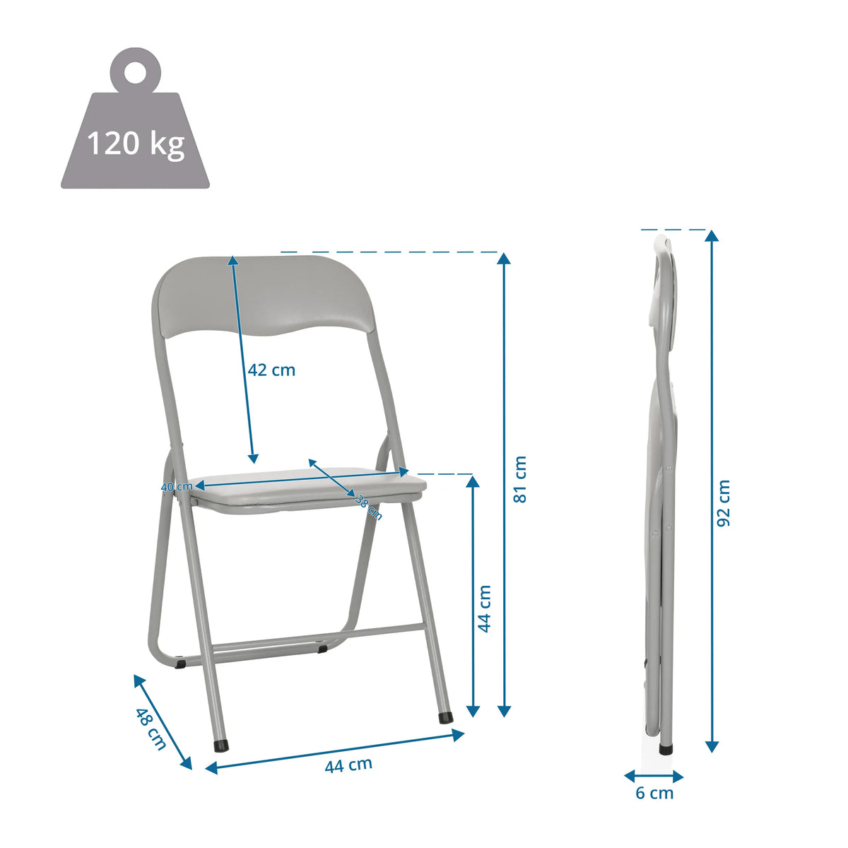 Måltegning af Klapstol TUDELA BASIC med en total højde på 92 cm og en belastningskapacitet på 120 kg fra hjh OFFICE
