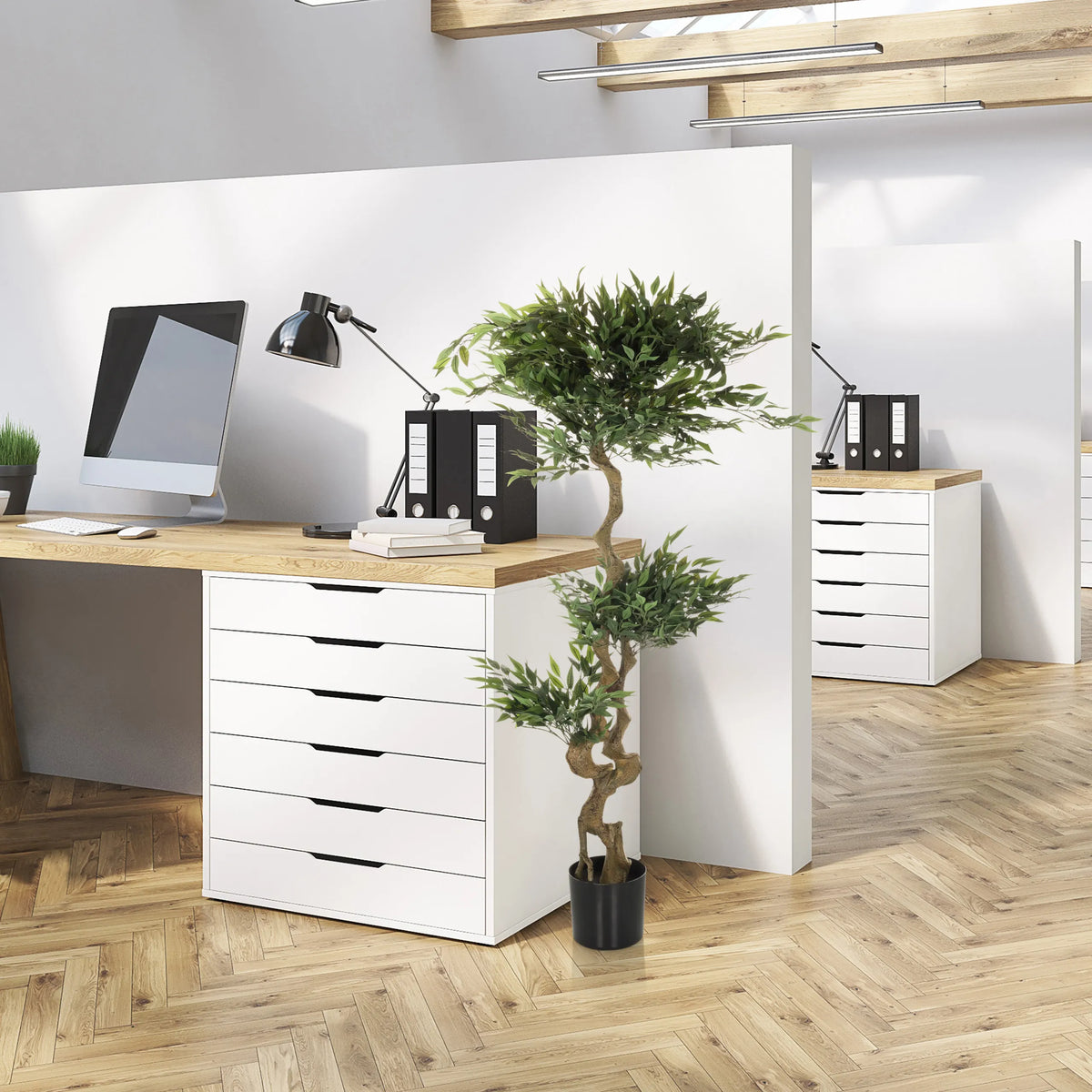 Kunstige plante ACACIA i grøn farve i en sort potte fra hjh OFFICE
