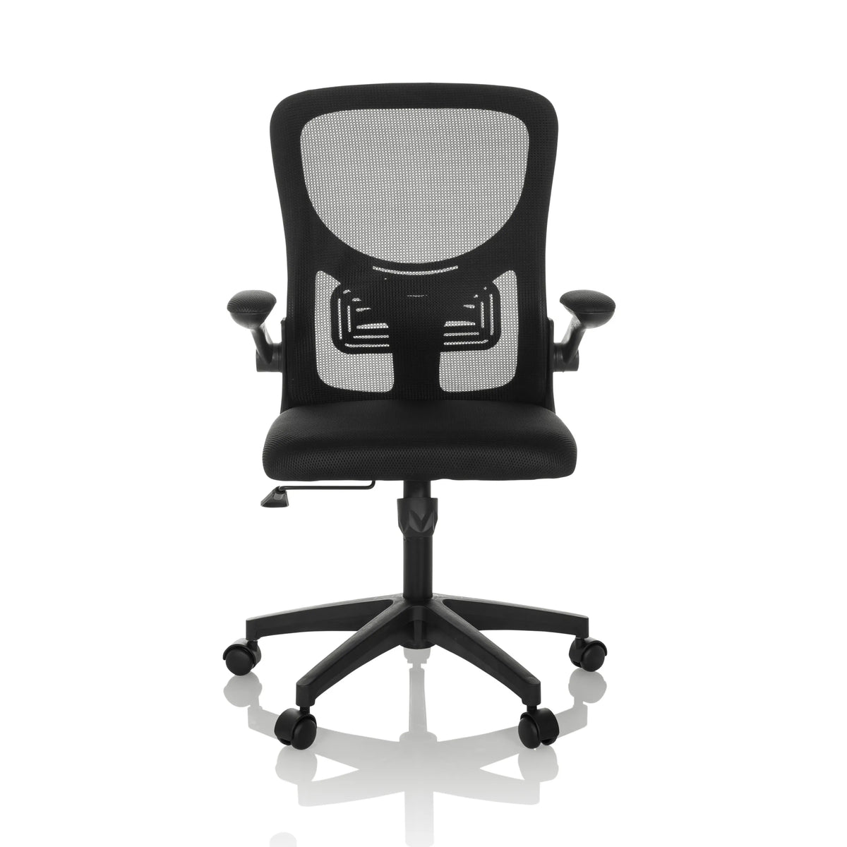 Sort Home Office kontorstol BELIO med netryg og femstjernet fodkryds med hjul fra hjh OFFICE – 360-graders visning (forfra 0°)