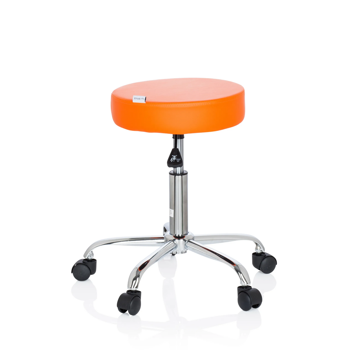 Orange Drejeskammel OPERATOR II med gaslift og femhjulet fodkryds fra hjh OFFICE – 360-graders visning (sideprofil 80°)