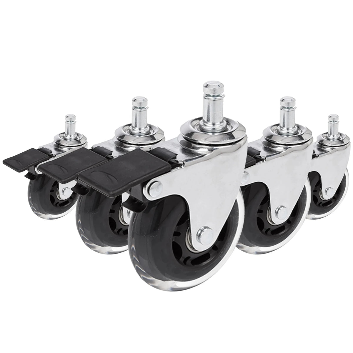 Stolehjul 5x ROLO SKATE CT 11mm/75mm i sølv og transparent med låsebremse til hårde gulve fra hjh OFFICE
