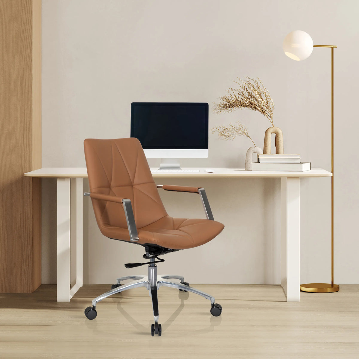Homeoffice-Bürostuhl SARANTO II in Camel mit Armlehnen und Fußkreuz aus Chrom von hjh OFFICE