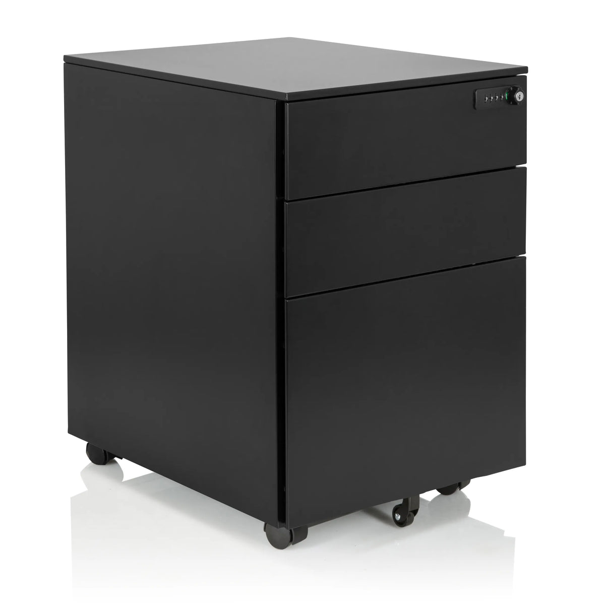 Sort rullecontainer COLOR OS I i metal med tre skuffer og hjul fra hjh OFFICE – 360-graders visning (skråt forfra 40°)