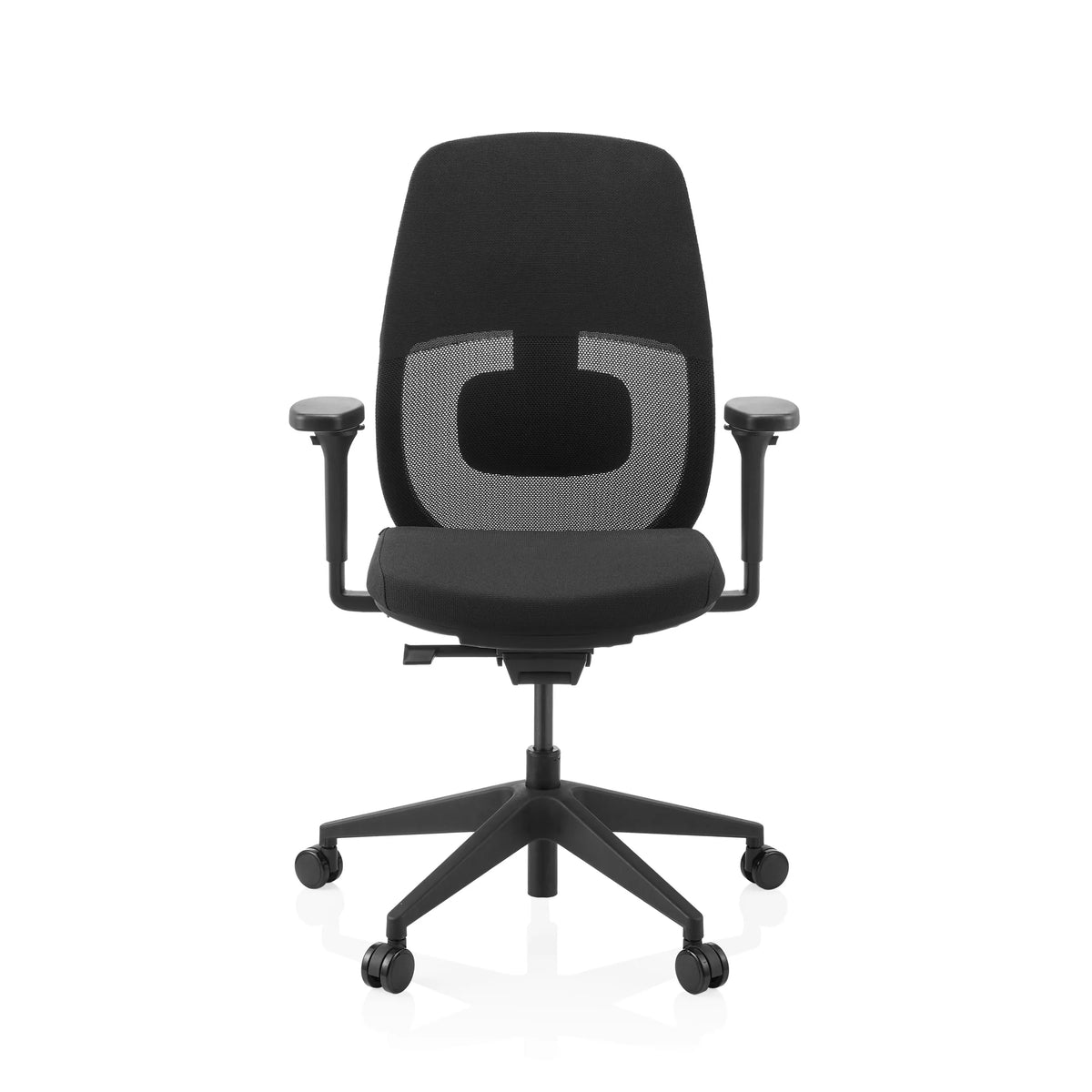Sort Professionel kontorstol Skandis med netryg og femhjulet fodkryds fra hjh OFFICE – 360-graders visning (forfra 0°)