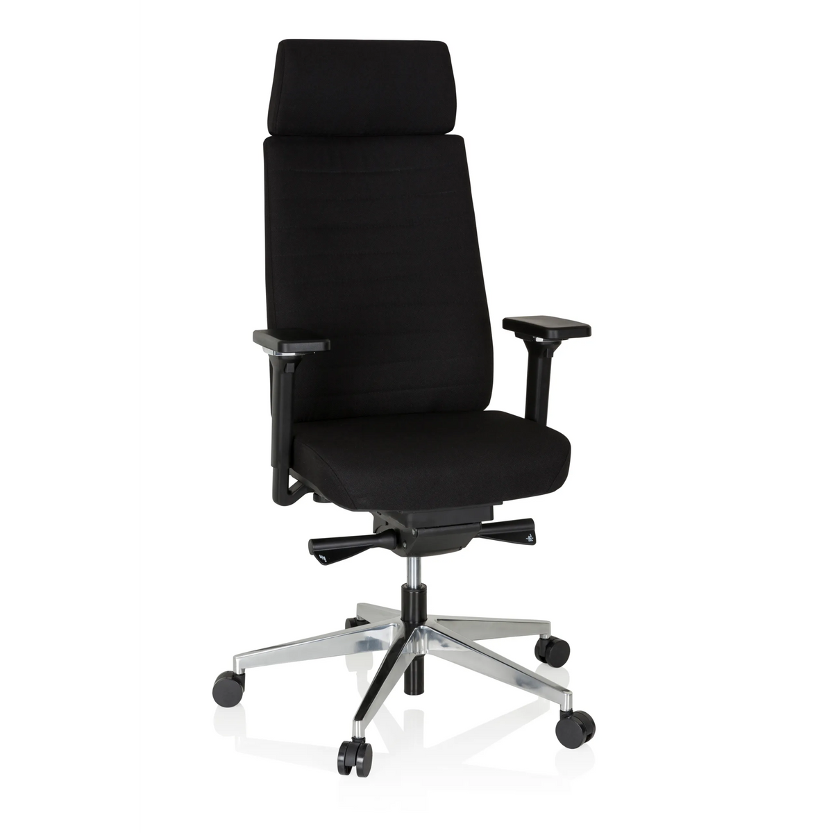 Sort Professionel kontorstol MOVE-TEC PRO 3D med nakkestøtte og femhjulet fodkryds fra hjh OFFICE – 360-graders visning (forfra 20°)