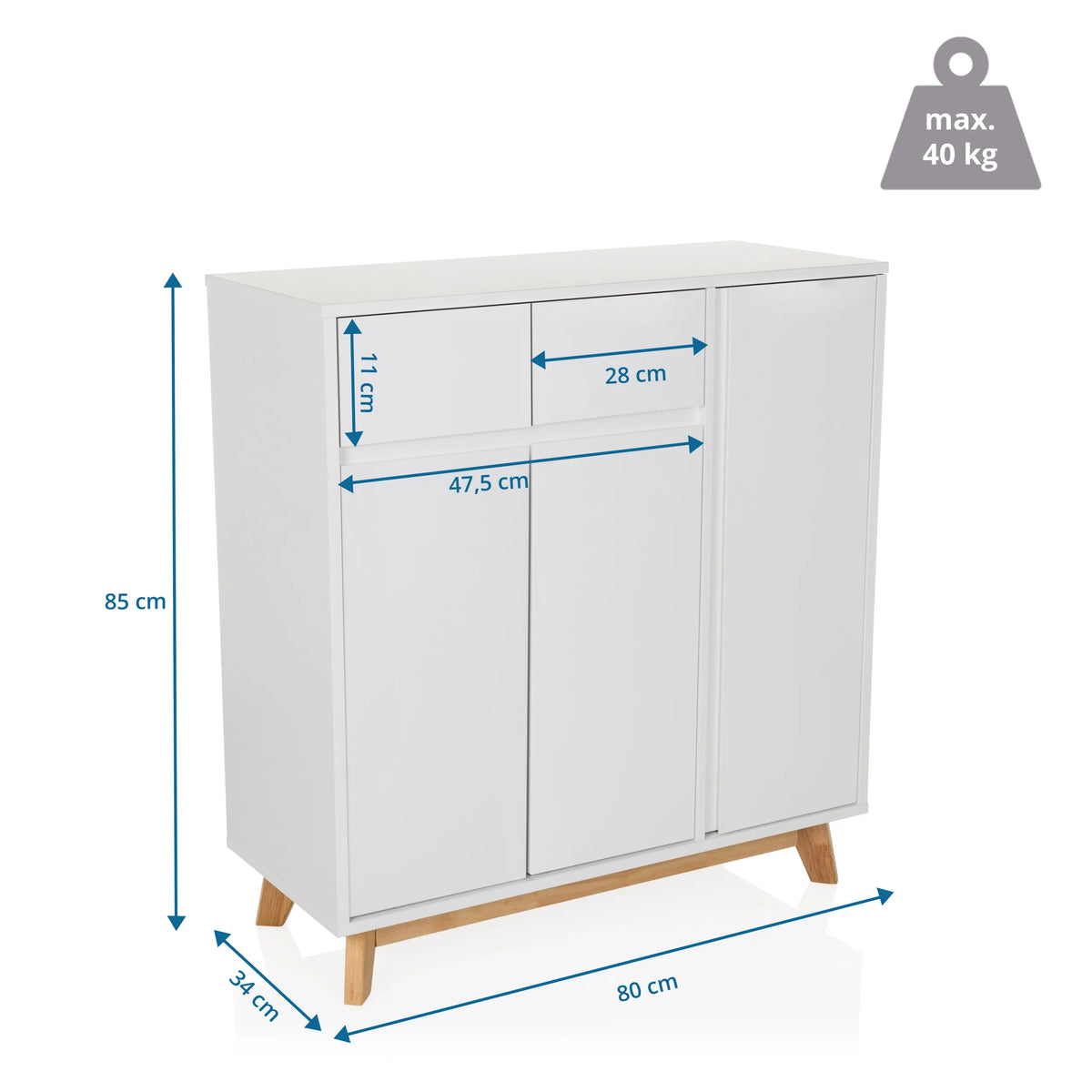 Måltegning af Kommode ESTHA med 80 × 85 cm og en maksimal belastning på 40 kg fra hjh LIVING