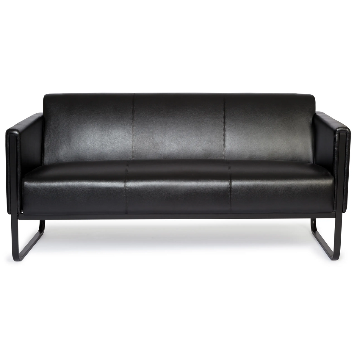 Sort Loungesofa BALI BLACK som trepersoners sofa med armlæn og metalstel fra hjh OFFICE – 360-graders visning (forfra 0°)