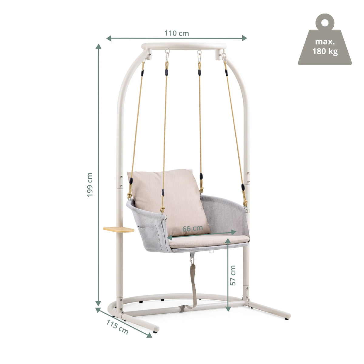 Måltegning af Hængestol Skylo med 199 cm højde og 110 cm bredde fra hjh LIVING