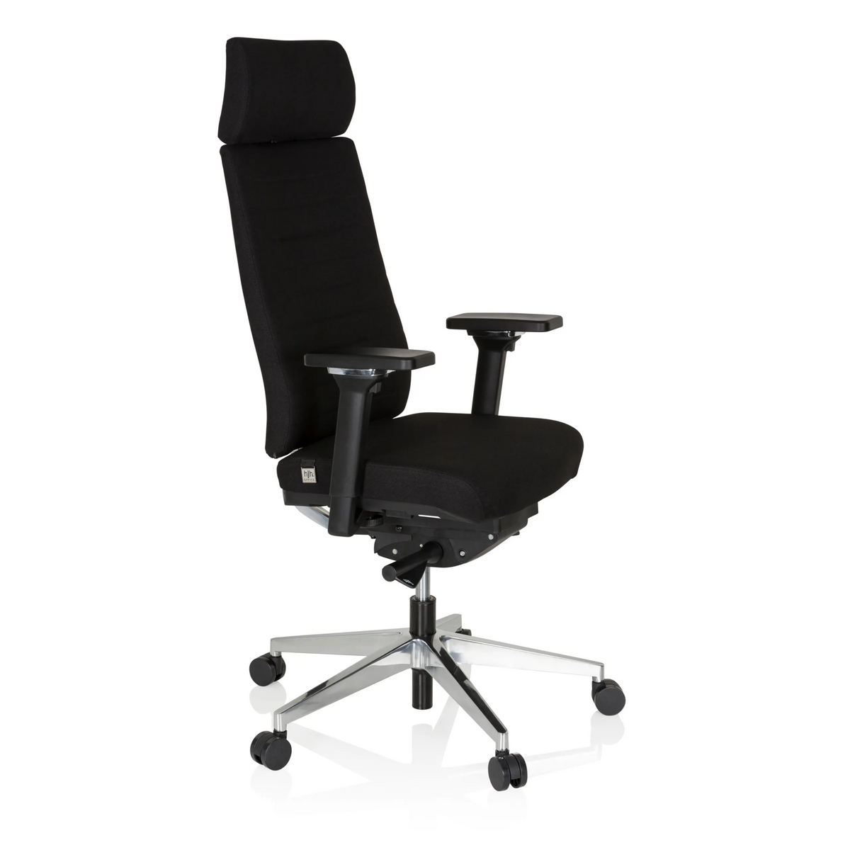 Sort Professionel kontorstol MOVE-TEC PRO 3D med nakkestøtte og femhjulet fodkryds fra hjh OFFICE – 360-graders visning (skråt forfra 60°)