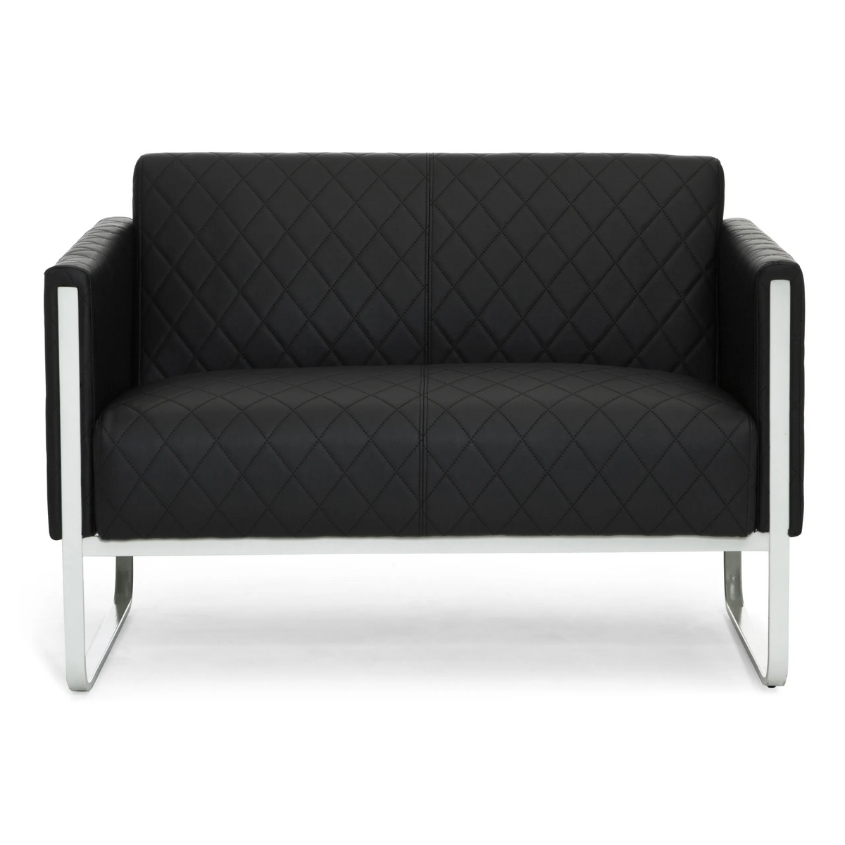 Sort ARUBA STEP loungesofa som tosæder med rudestikning og metalstel fra hjh OFFICE – 360-graders visning (forfra 0°)