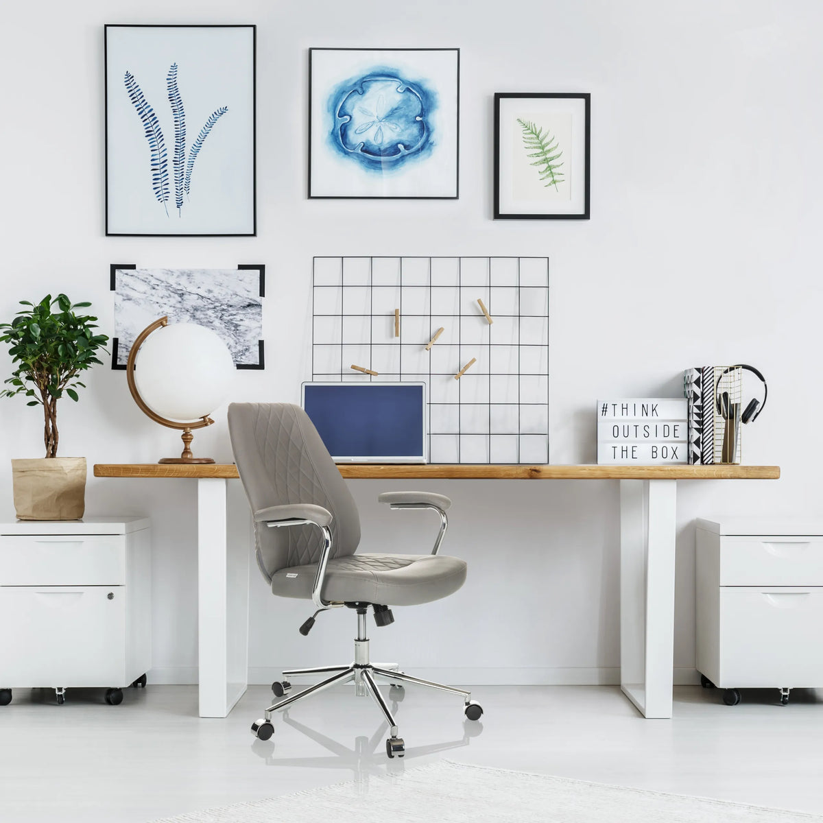Grå Home Office chefstol THEO I med quiltet ryglæn og hjul fra hjh OFFICE