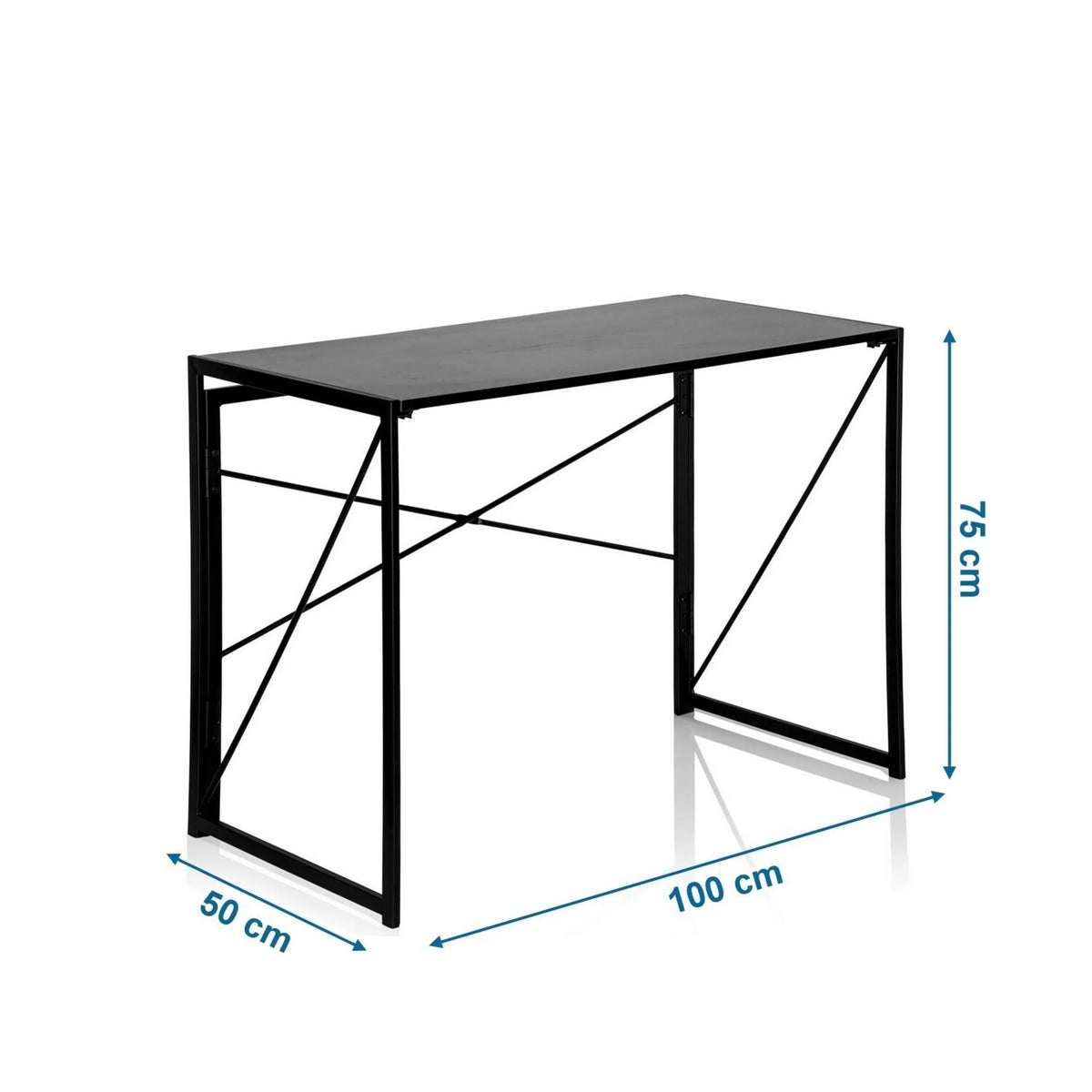 Måltegning af klapskrivebord EASY UP MULTI med 100 × 50 cm og en højde på 75 cm fra hjh OFFICE