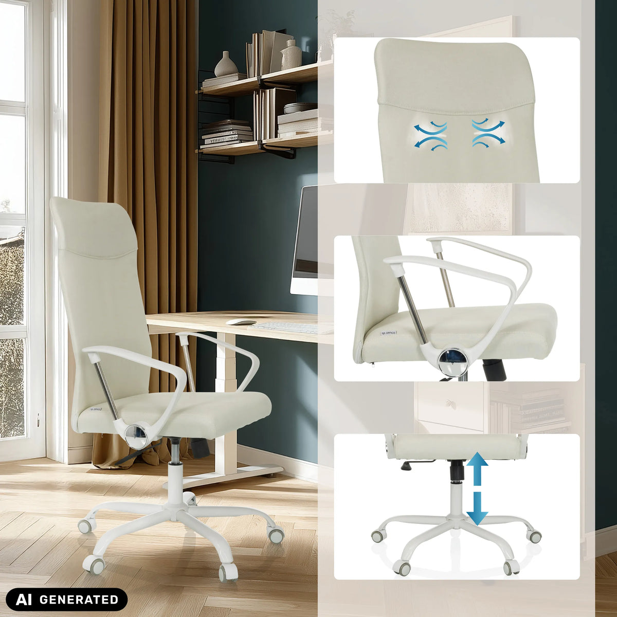 Home Office kontorstol STRYKA W i beige med lændestøtte og højdejustering fra hjh OFFICE (AI-genereret billede)