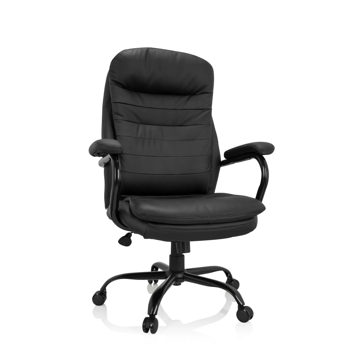 Sort drejestol RELAX XXL B i kunstlæder med stjernefod og fem hjul fra hjh OFFICE – 360-graders visning (forfra 20°)
