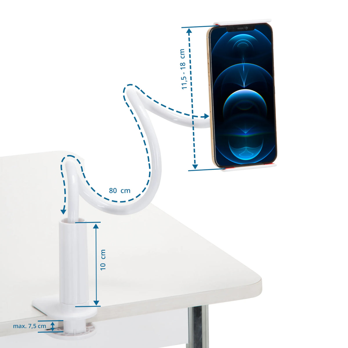 Måltegning af Holder til mobiltelefon & tablet FLEXMOBI I med en længde på 80 cm fra hjh OFFICE