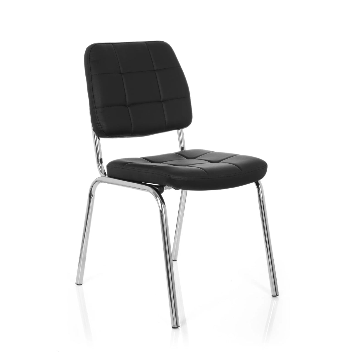 Sort stol med fire ben PICENO V med quiltet polstring og stel i krom fra hjh OFFICE – 360-graders visning (skråt forfra 40°)