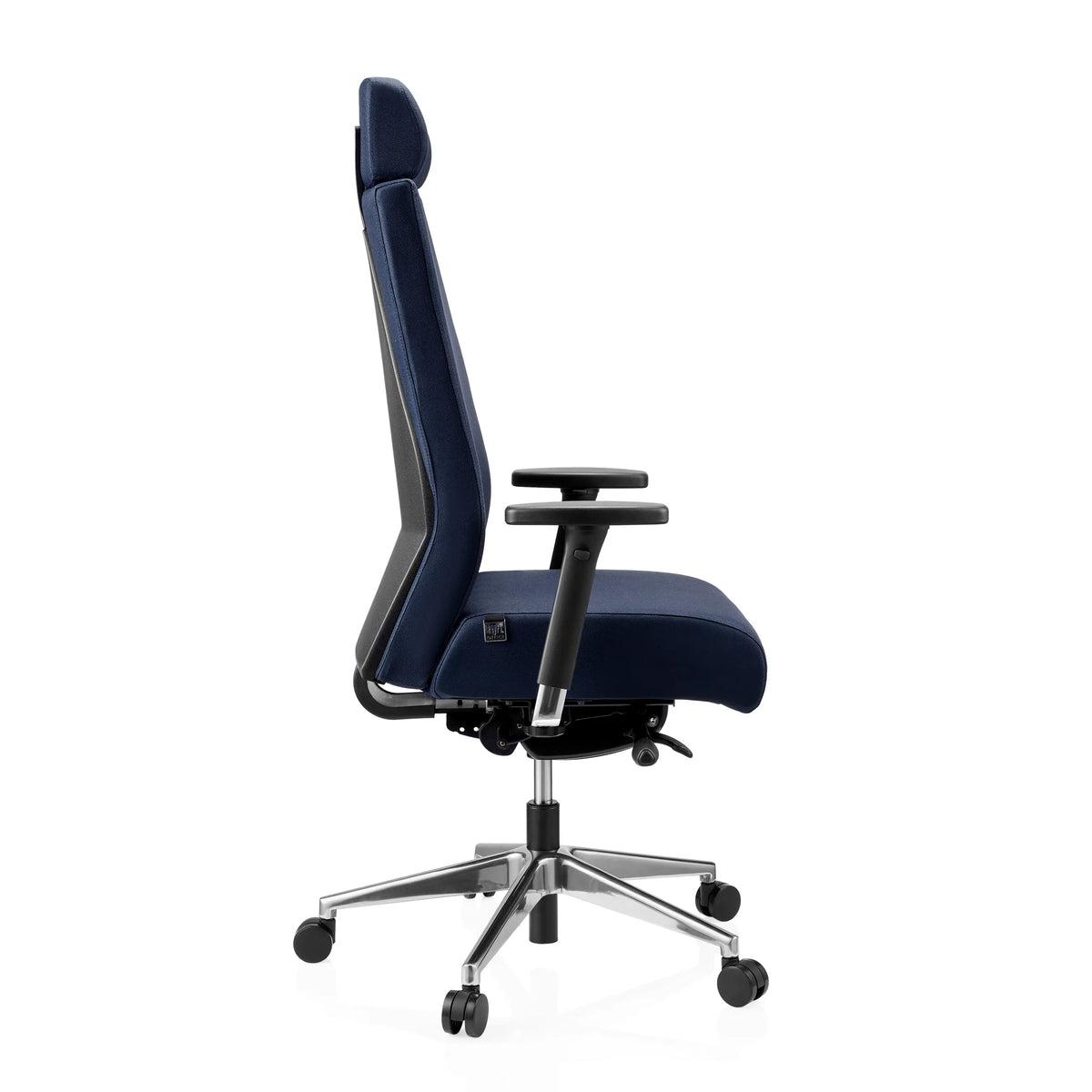 Blå Professionel kontorstol PRO-TEC XXL med nakkestøtte og femhjulet fodkryds fra hjh OFFICE – 360-graders visning (sideprofil 90°)
