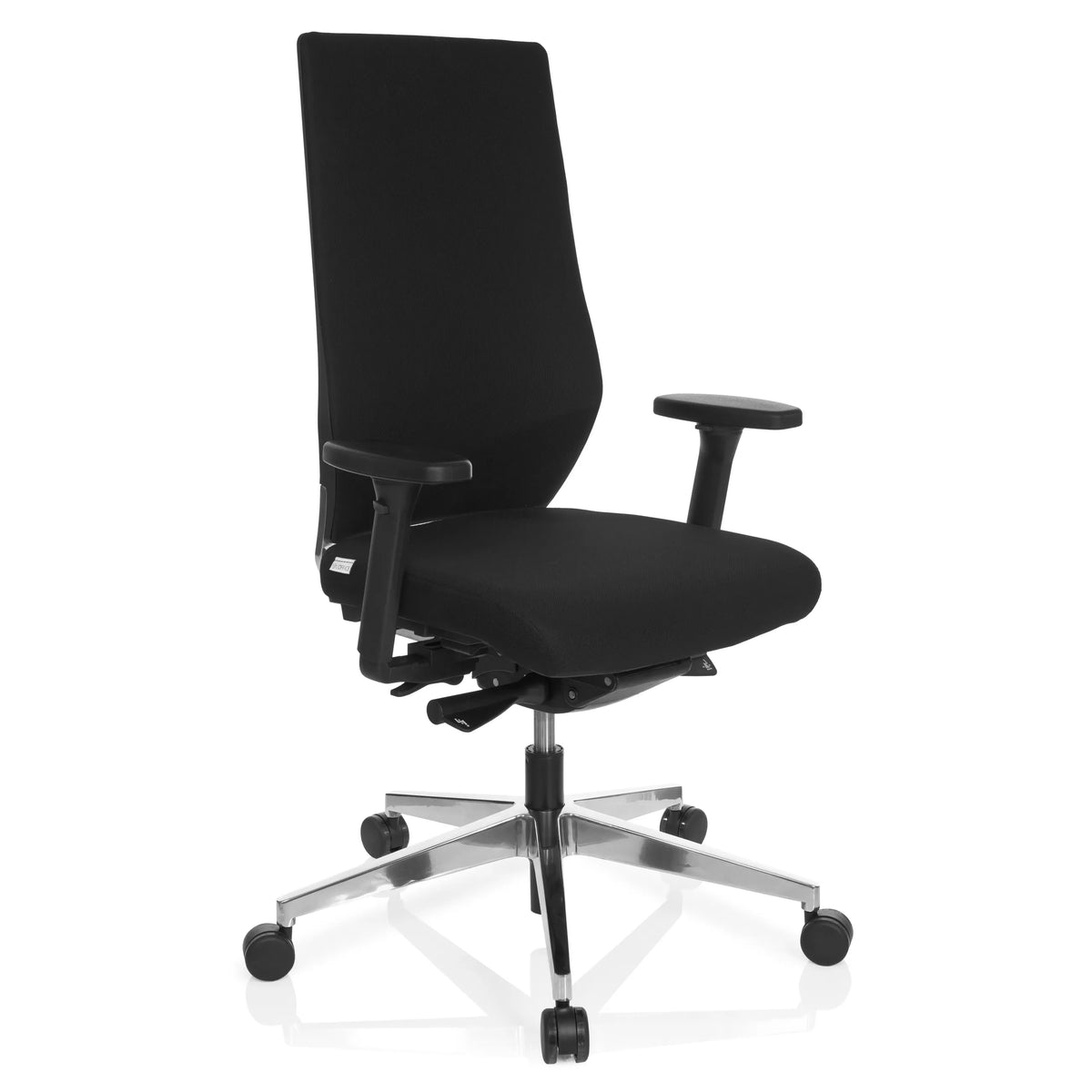Sort Professionel kontorstol PRO-TEC 700 med armlæn og blankt femstjernet fodkryds med hjul fra hjh OFFICE – 360-graders visning (skråt forfra 40°)