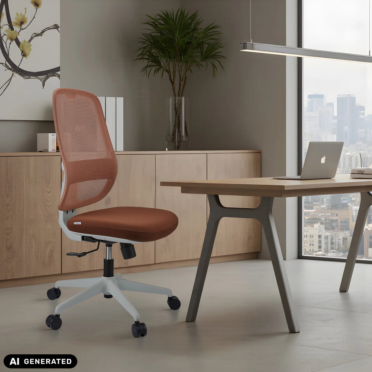 Professionel kontorstol Minoro W i hvid og brun fra hjh OFFICE (AI-genereret billede)