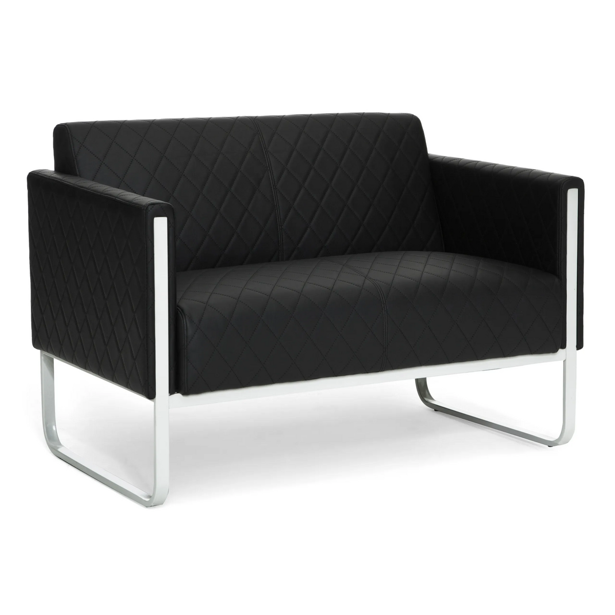 Sort ARUBA STEP loungesofa som tosæder med rudestikning og metalstel fra hjh OFFICE – 360-graders visning (bagfra 180°)