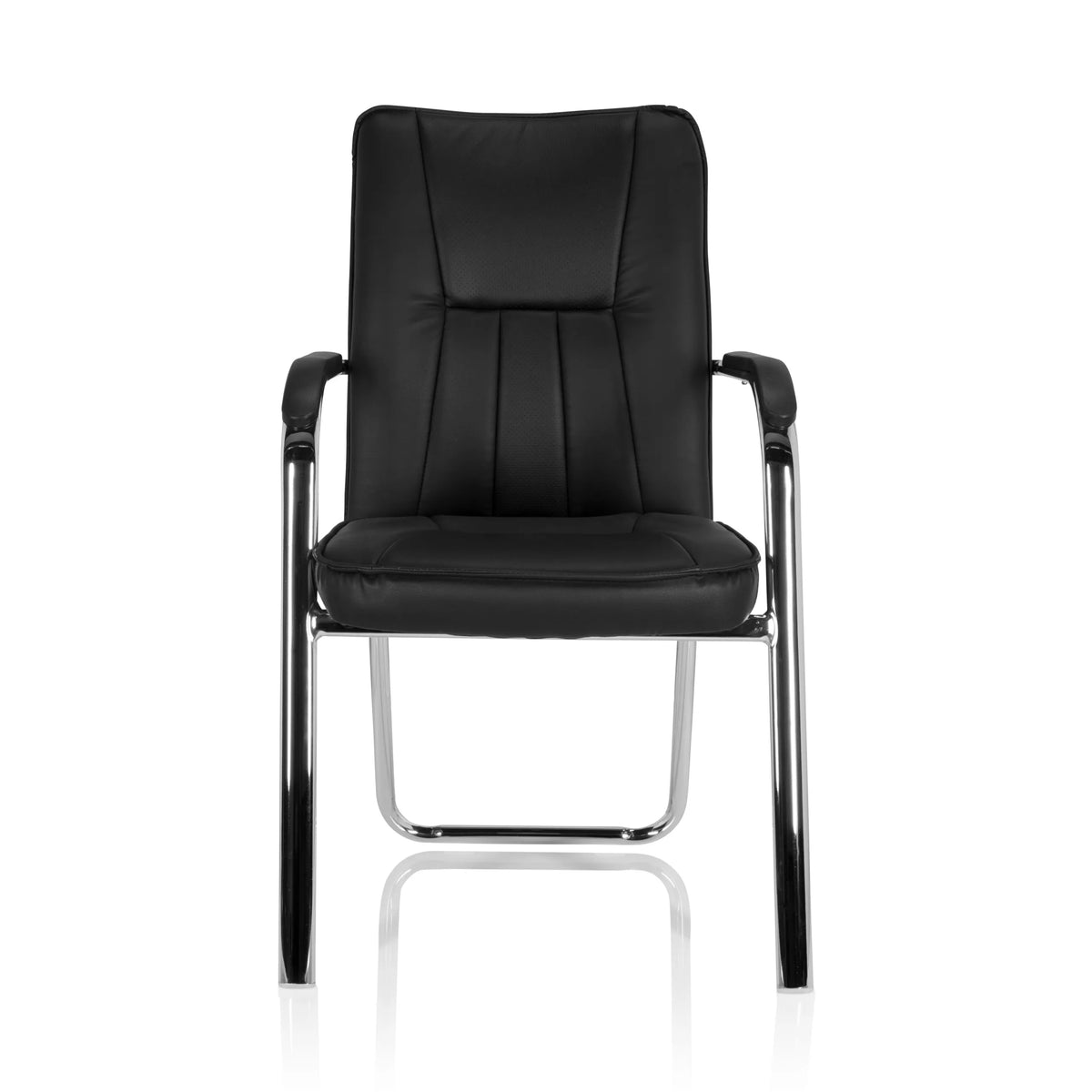 Schwarzer Besucherstuhl BANDA V mit Armlehnen und Kufengestell von hjh OFFICE – 360-Grad-Ansicht (Frontansicht 0°)