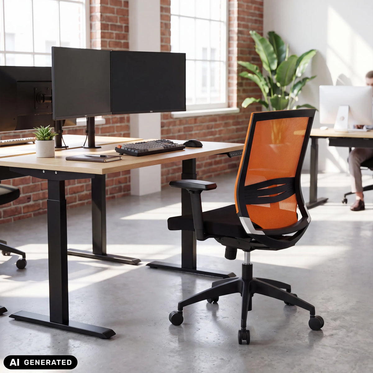 Professionel kontorstol PORTO BASE i sort og orange fra hjh OFFICE (AI-genereret billede)