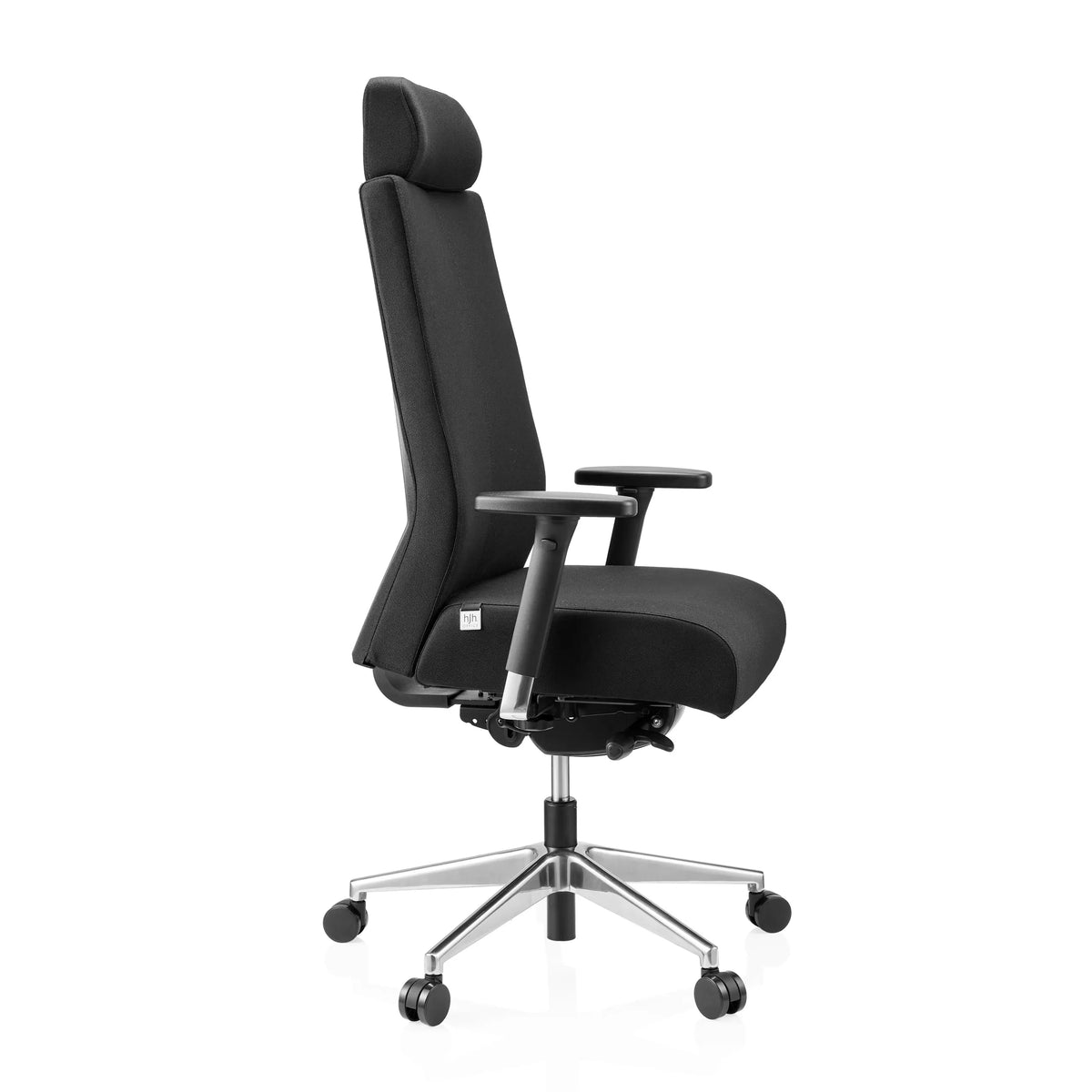Sort Professionel kontorstol PRO-TEC XXL med stofbetræk, nakkestøtte og femhjulet fodkryds fra hjh OFFICE – 360-graders visning (sideprofil 75°)