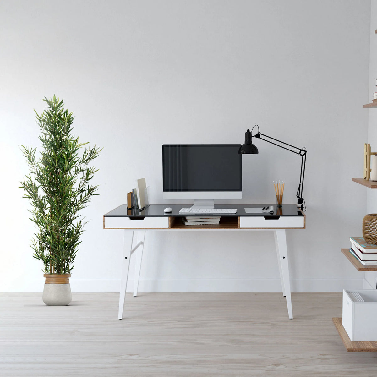 Grøn Kunstige plante BAMBUS i en lys potte fra hjh OFFICE