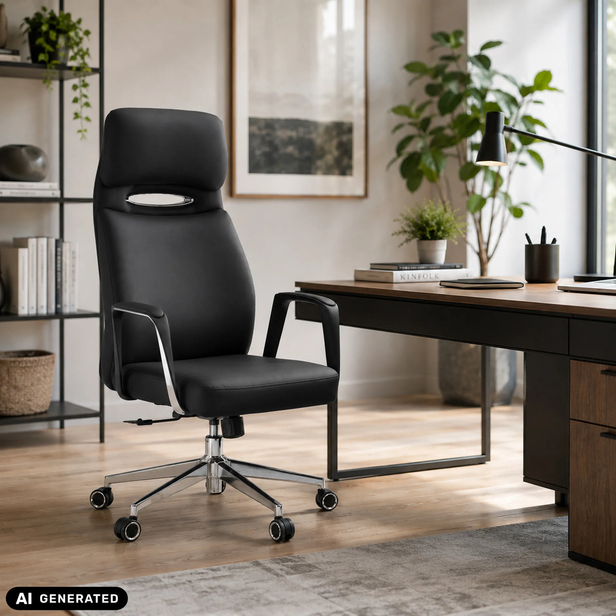Professionel chefstol VELVET ECO i sort med kromstel og tæppehjul fra hjh OFFICE