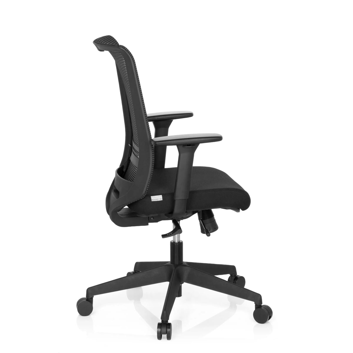 Sort Professionel kontorstol CONISTON med netryg og femhjulet fodkryds fra hjh OFFICE – 360-graders visning (sideprofil 100°)