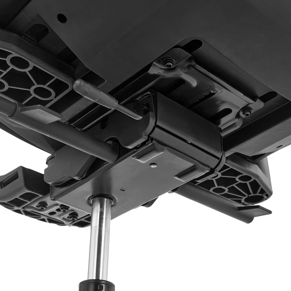 Undersiden af sidemekanismen med gasfjeder på den professionelle kontorstol Ergo U2 Flex3 i sort fra hjh OFFICE