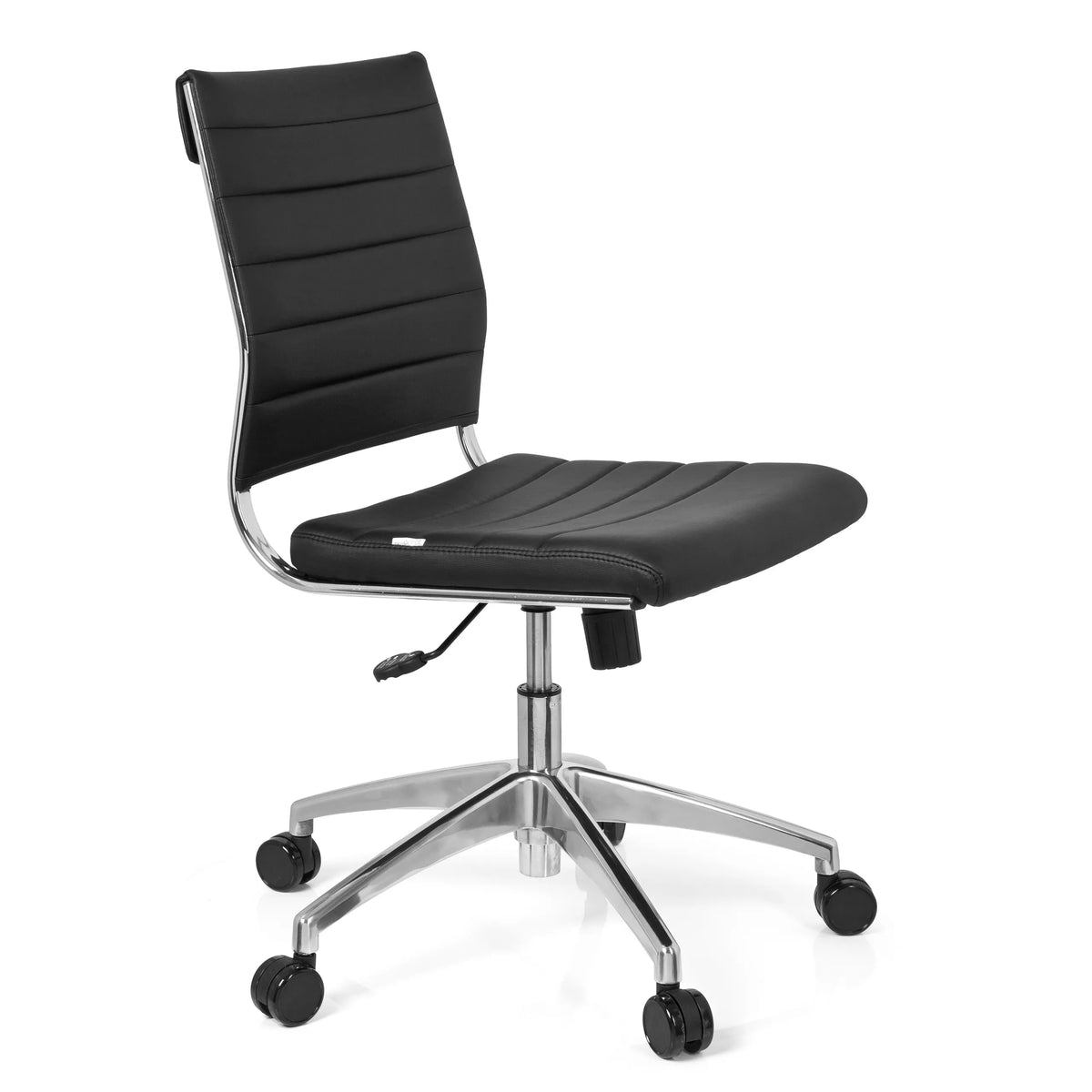 Sort Professionel kontorstol TRISHA med quiltet polstring og femhjulet fodkryds fra hjh OFFICE – 360-graders visning (skråt forfra 60°)