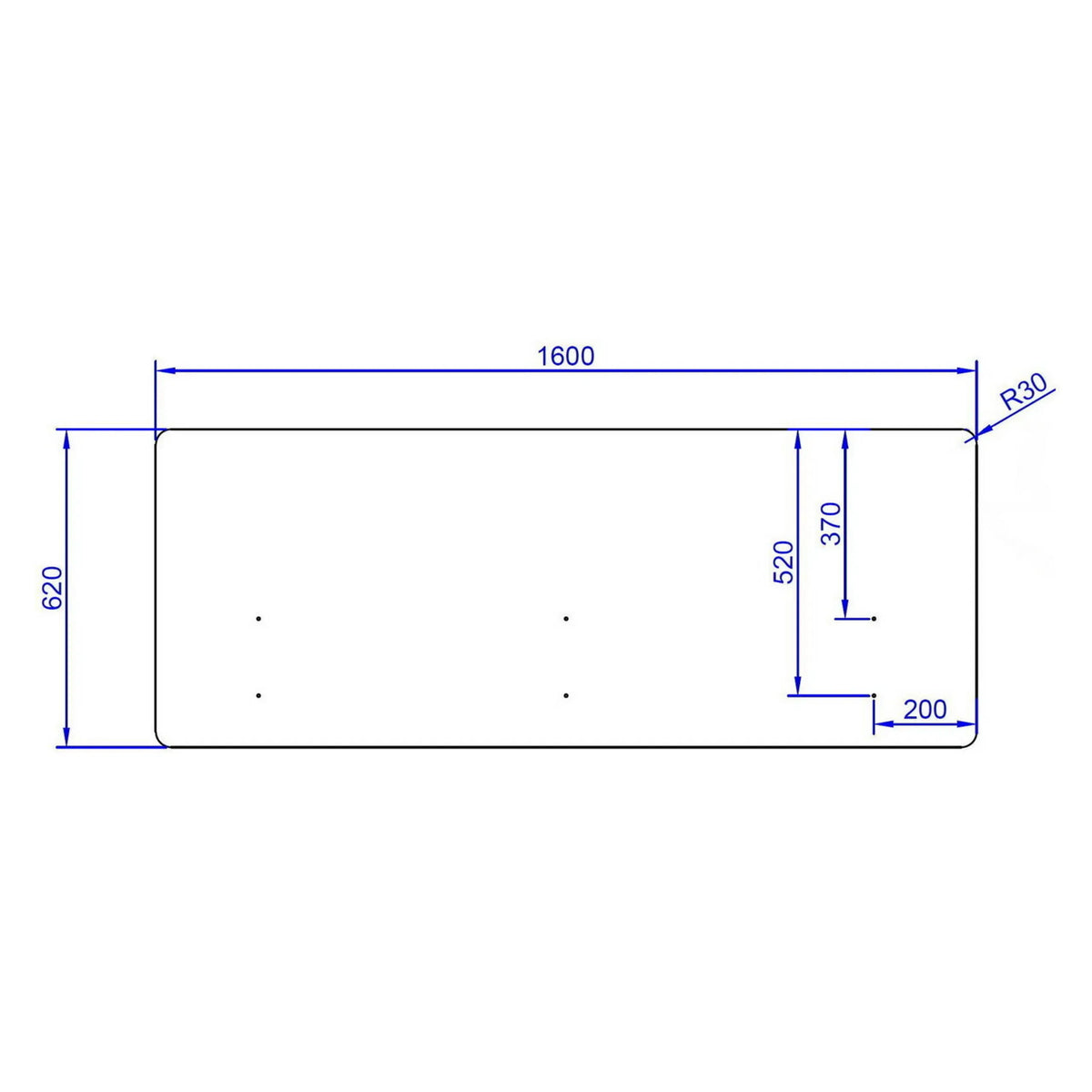 Teknisk tegning af Bordopdeler FLEXMIUT D 160 med 160 x 62 cm fra hjh OFFICE