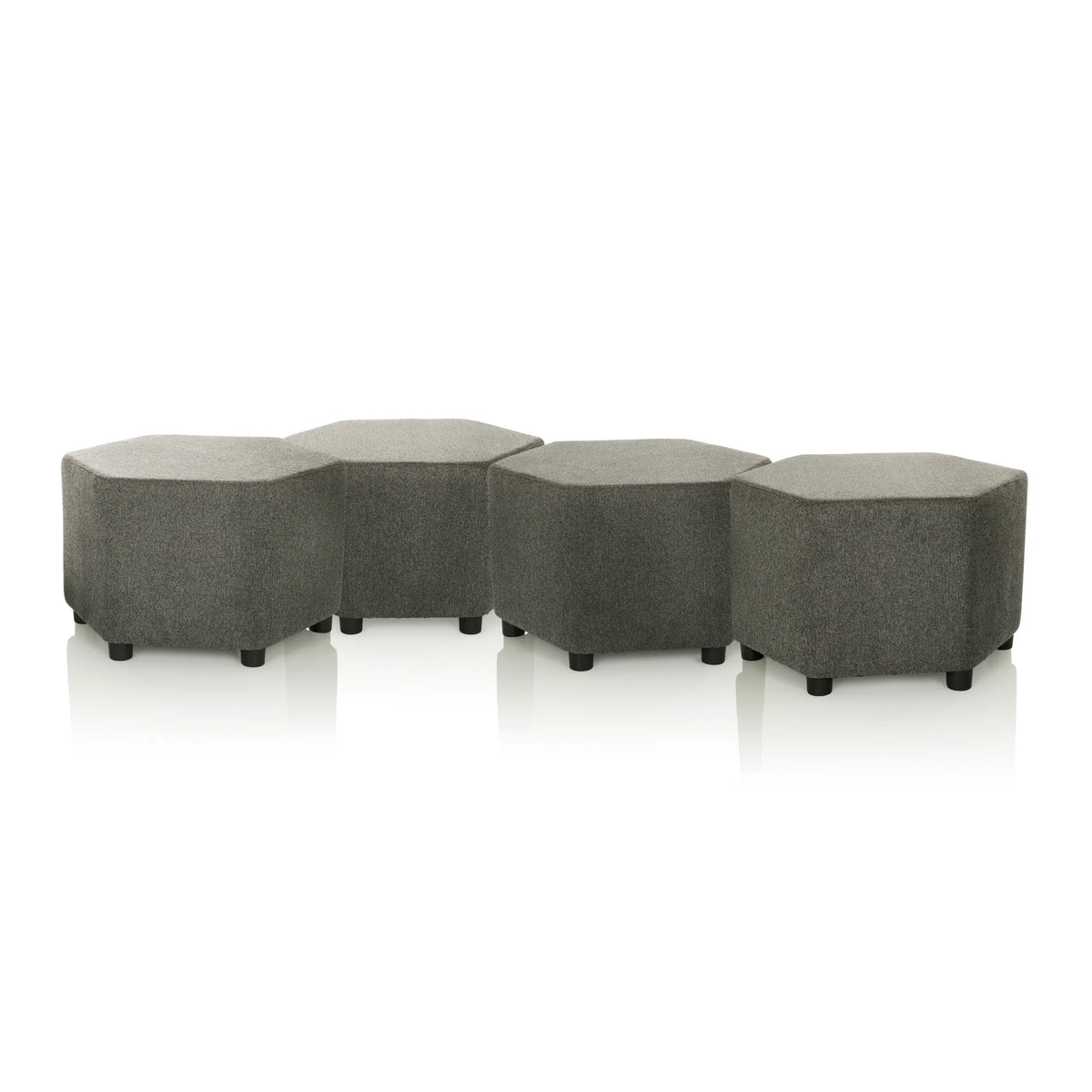 Fire grå BAREO polstrede skamler i hexagonal form med sorte ben fra hjh OFFICE
