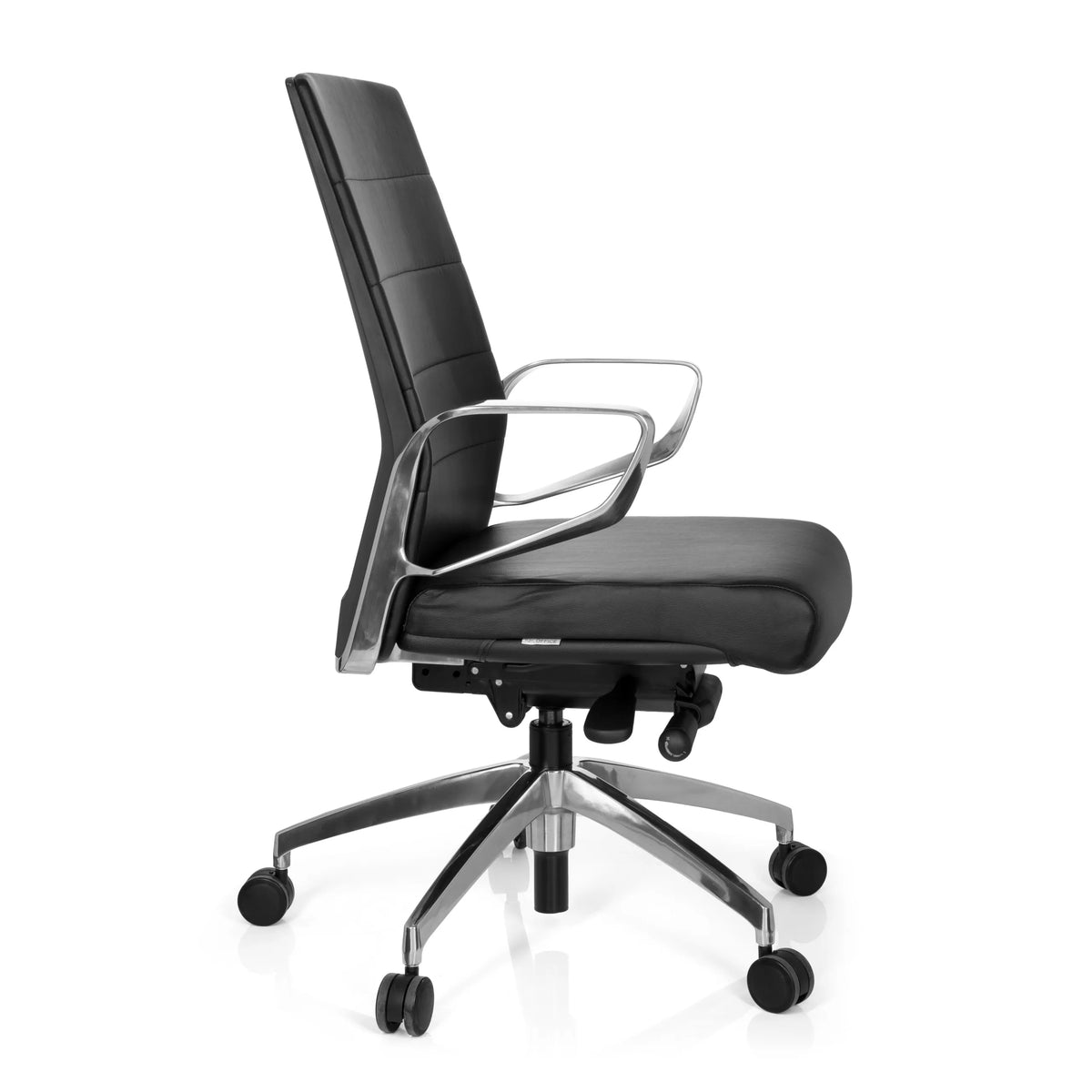 Sort Professionel kontorstol PROVIDER med quiltet polstring og femhjulet fodkryds fra hjh OFFICE – 360-graders visning (sideprofil 80°)