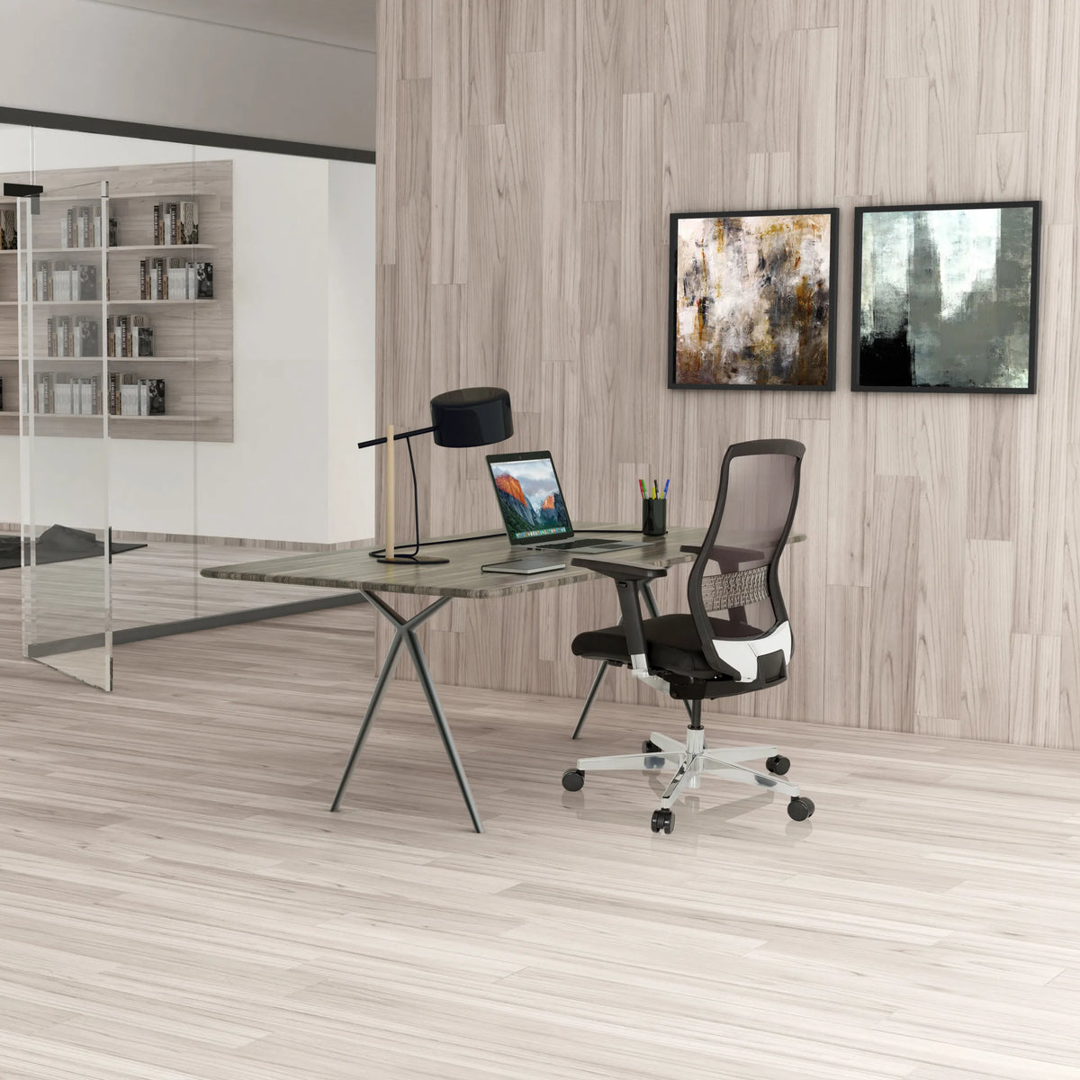 High End kontorstol FOUNTAINE i sort med netryglæn og hjul fra hjh OFFICE