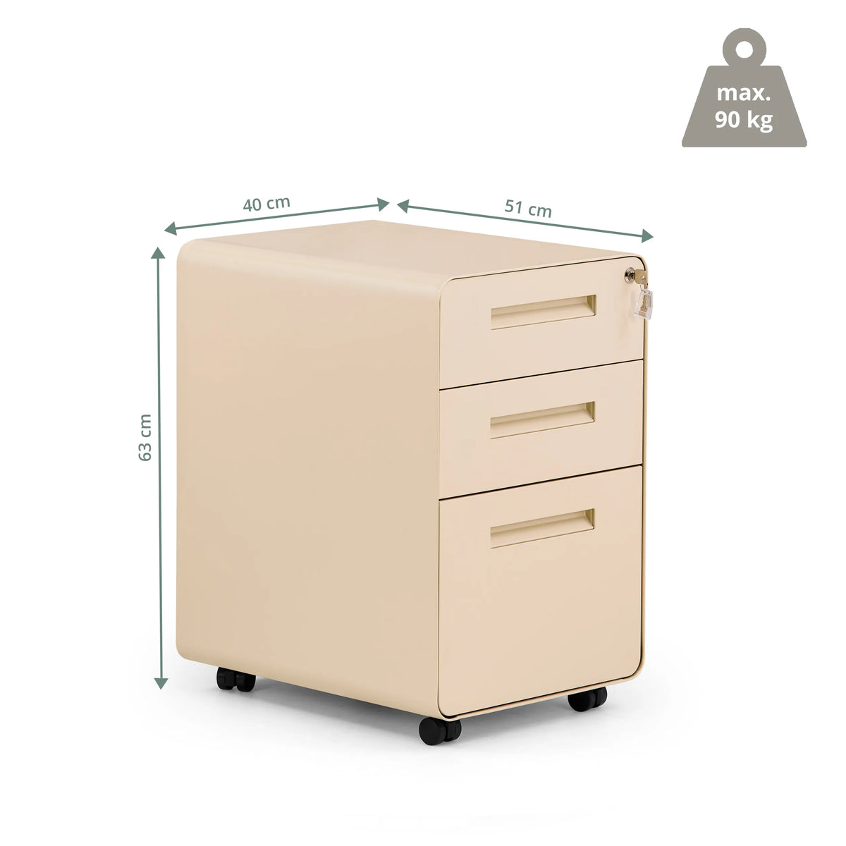 Måltegning af Rullecontainer COLOR PLUS I med 51 × 40 cm og maksimal belastning på 90 kg fra hjh OFFICE