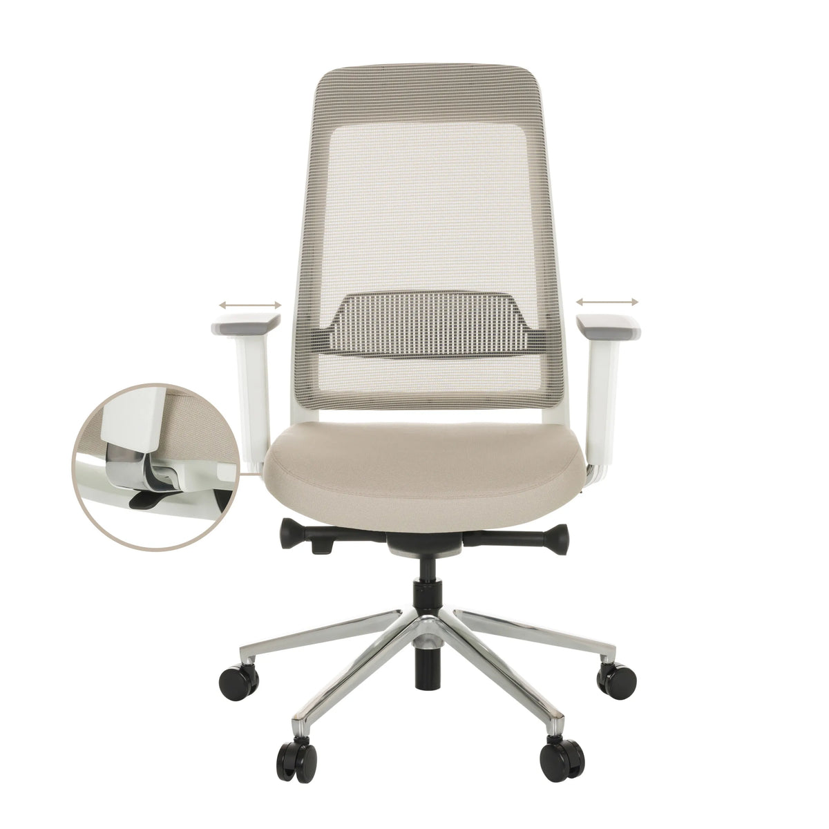 Sidelæns justerbare armlæn på Professionel kontorstol CHIARO T2 WHITE i beige-grå fra hjh OFFICE