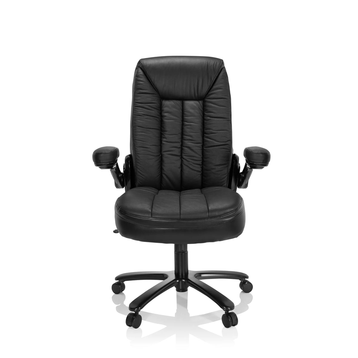 Sort XXL drejestol INSTRUCTOR III i læder med stjernefod og fem hjul fra hjh OFFICE – 360-graders visning (forfra 0°)