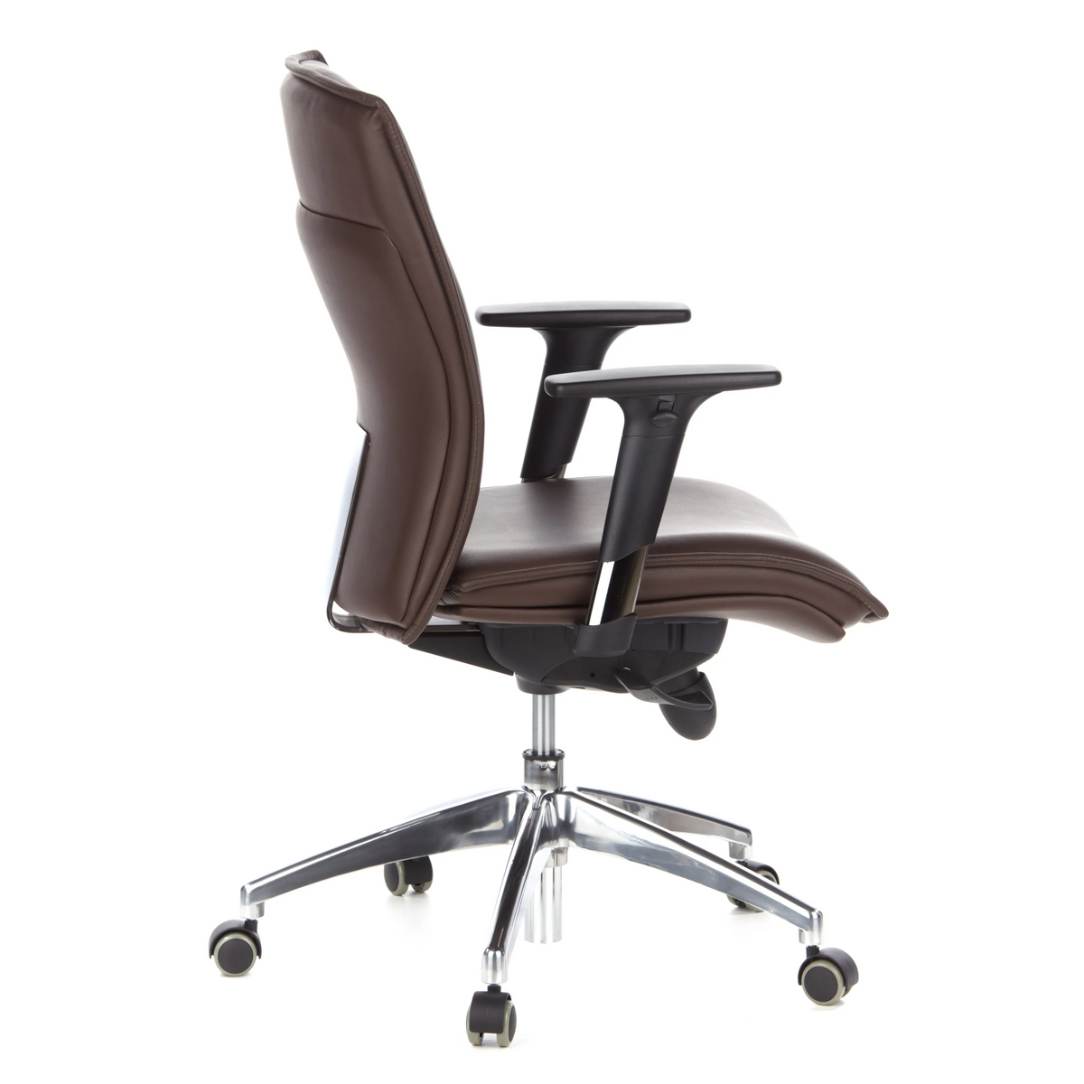 Dunkelbrauner Luxus-Chefsessel MURANO 10 mit Armlehnen und Fußkreuz mit fünf Rollen von hjh OFFICE – 360-Grad-Ansicht (Seitenprofil 100°)