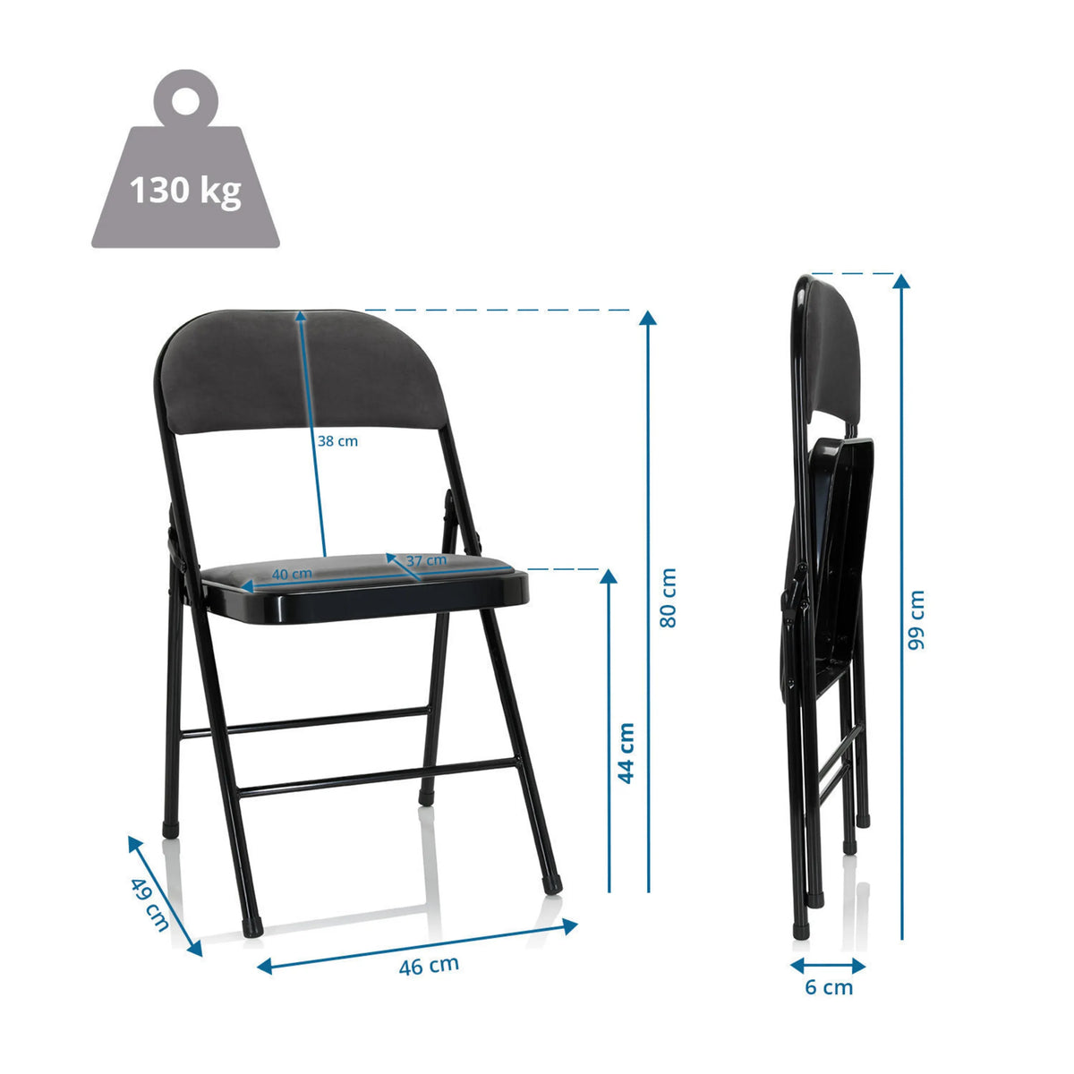 Måltegning af Klapstol TUDELA I med en højde på 80 cm og en belastningskapacitet på 130 kg fra hjh OFFICE