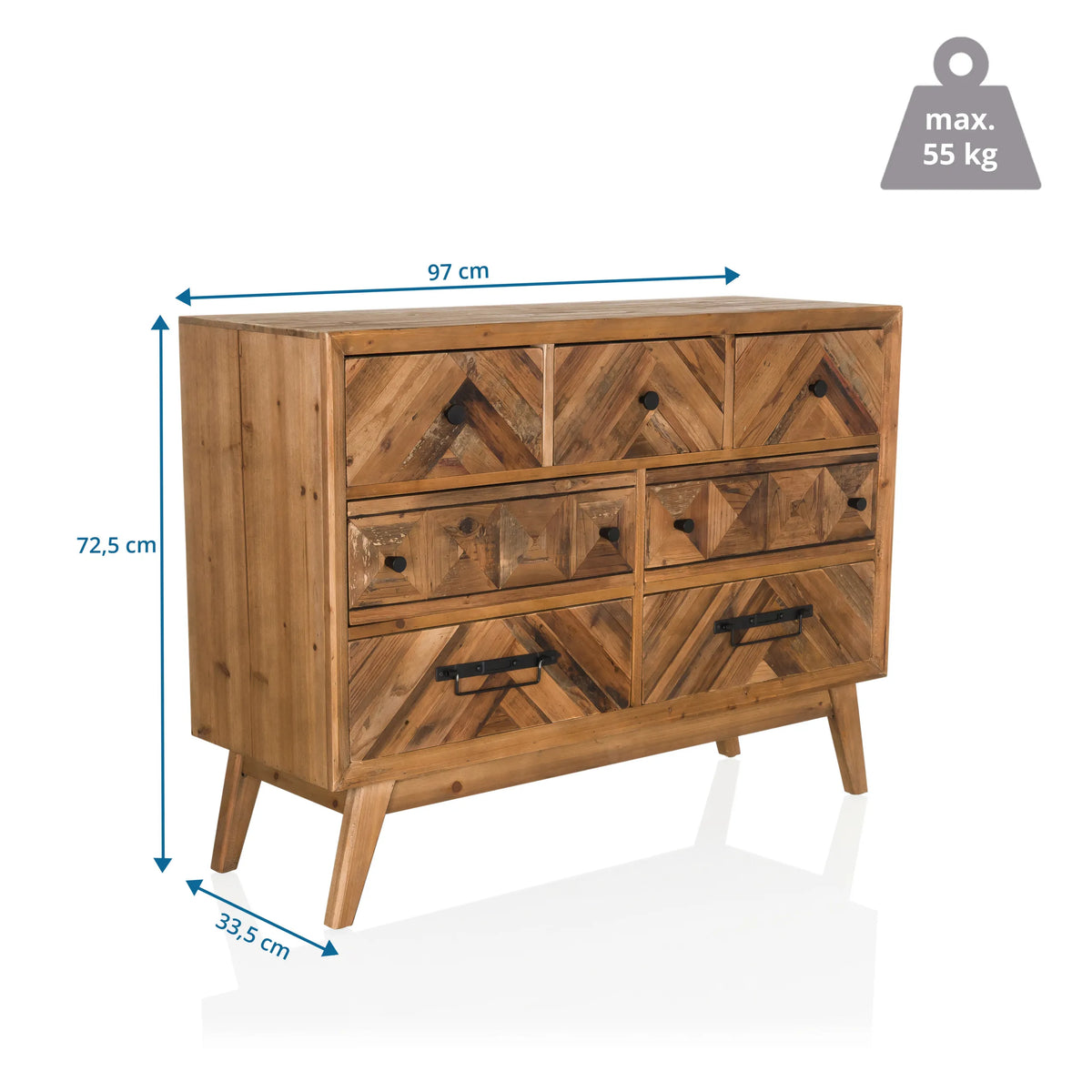 Målvisning af Skænk SANTJAGO WOOD XL med 97 × 72,5 cm og en maksimal belastning på 55 kg fra hjh LIVING