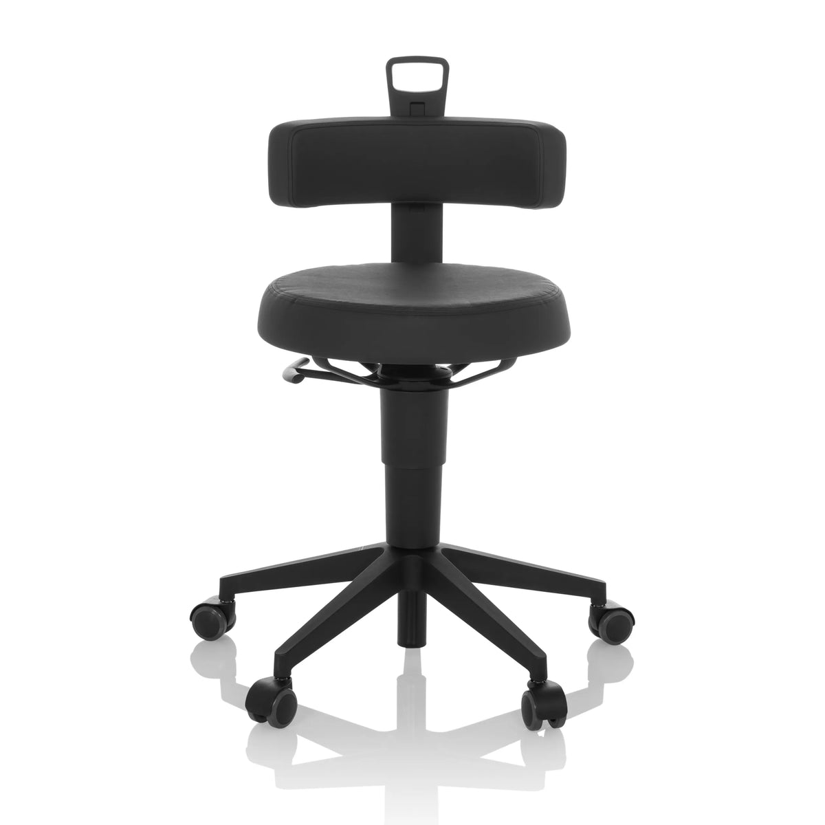 Sort Drejeskammel TOP WORK FLEX PU i kunstlæder med ryglæn og femhjulet fodkryds fra hjh OFFICE – 360-graders visning (forfra 0°)