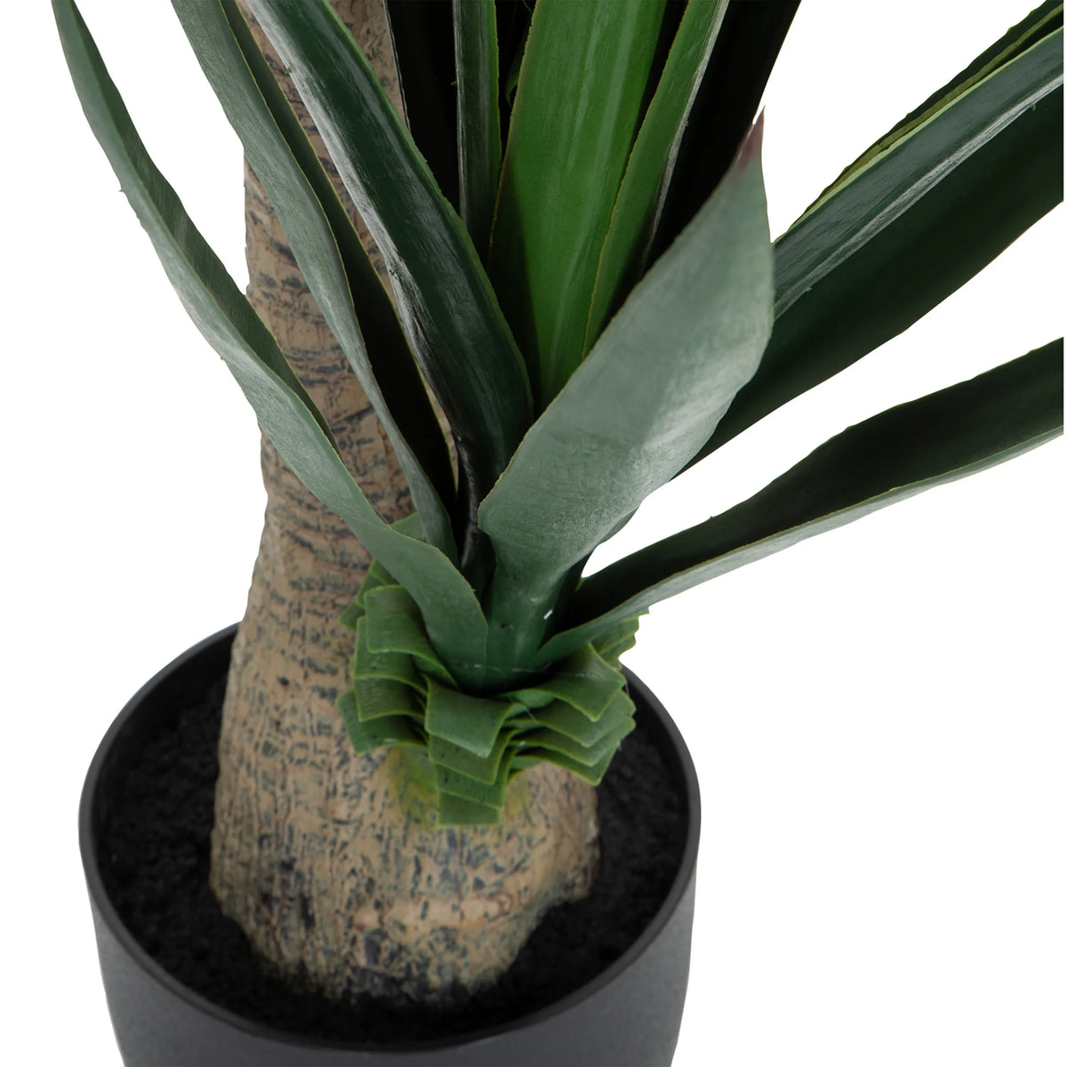 Stamme og grønne blade på den Kunstige plante YUCCA i en sort potte fra hjh OFFICE