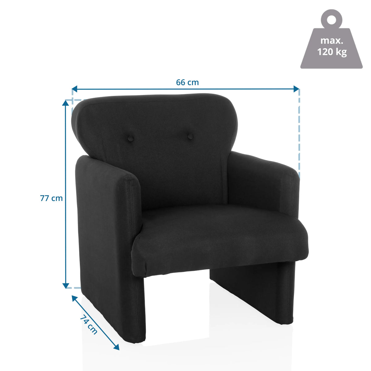 Måltegning af Loungelænestol CARIPITO med 66 × 77 cm og en maksimal belastning på 120 kg fra hjh LIVING