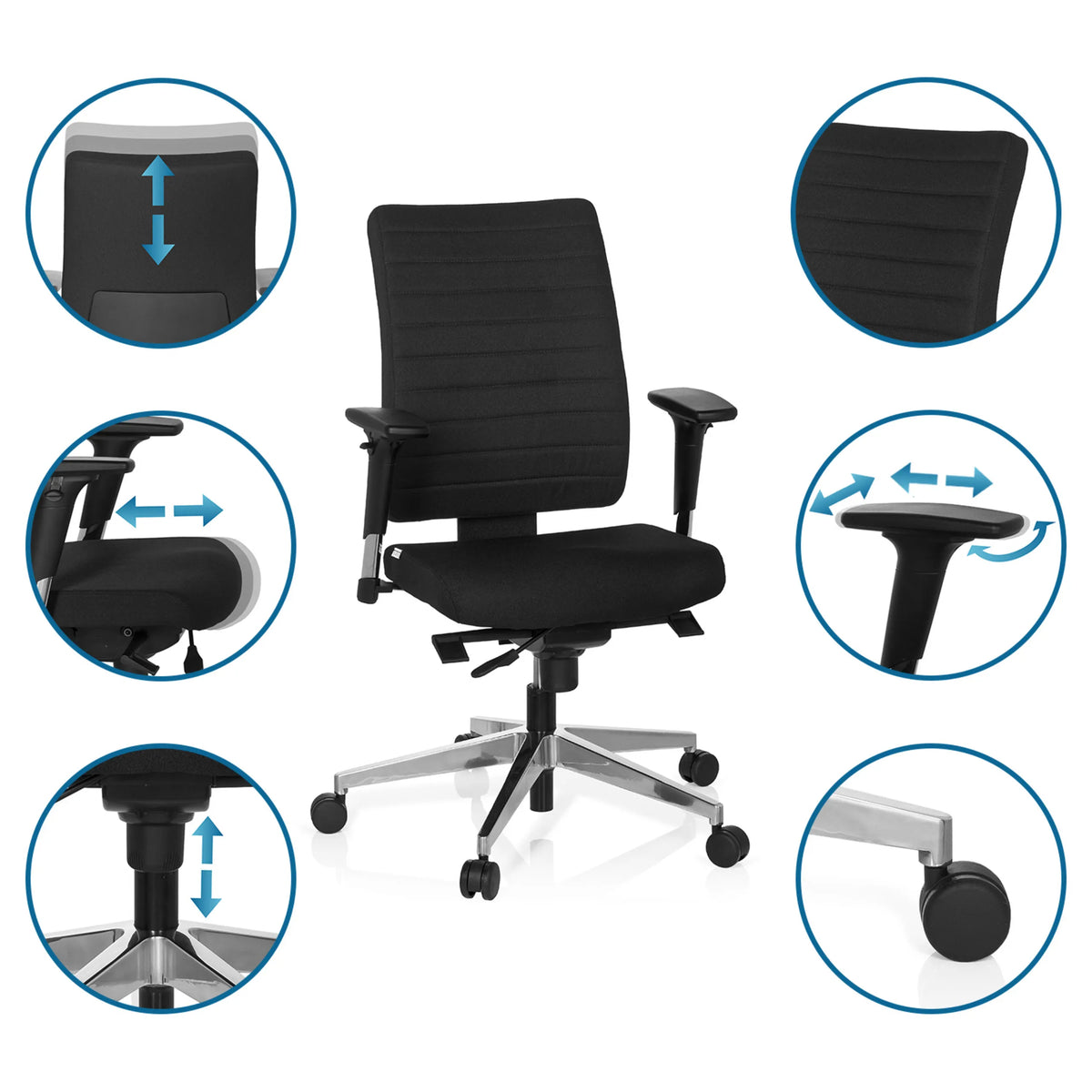 Justerbare funktioner på Professionel kontorstol PRO-TEC 350 i sort fra hjh OFFICE